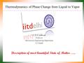 Thermodynamics of Phase Change from Liquid to Vapor Description of most bountiful State of Matter ….. P M V Subbarao Professor Mechanical Engineering.