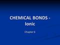 CHEMICAL BONDS - Ionic Chapter 6. 6.1 BONDING - journal 1. Begin filling in the table on the top of the Bonding Basics – Ionic Bonding Worksheet.