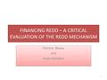 FINANCING REDD – A CRITICAL EVALUATION OF THE REDD MECHANISM Patricia Blazey and Hope Ashiabor Patricia Blazey and Hope Ashiabor 1.