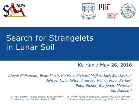 Search for Strangelets in Lunar Soil Ke Han / May 26, 2016 ------------------------------------ Alexei Chikanian, Evan Finch, Ke Han, Richard Majka, Jack.