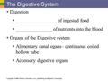 Copyright © 2006 Pearson Education, Inc., publishing as Benjamin Cummings The Digestive System  Digestion  _________________ of ingested food  _______________.