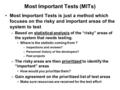 Most Important Tests (MITs) Most Important Tests is just a method which focuses on the risky and important areas of the system to test –Based on statistical.