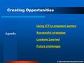 Creating Opportunities Using ICT to empower women Successful strategies Lessons Learned Future challenges Agenda © Education Development Center.