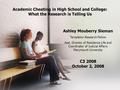 Academic Cheating in High School and College: What the Research is Telling Us Ashley Mouberry Sieman Templeton Research Fellow Asst. Director of Residence.