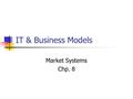 IT & Business Models Market Systems Chp. 8. The Business Model (p. 113) Market/industry Customers, competition Offering Environment Physical and service.