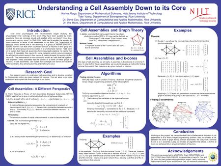 Research Goal Cell Assemblies and k-cores One type of cell assembly, we will call a -assembly, is the closure of a minimal - core. In order to find these.