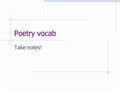 Poetry vocab Take notes! Hello!! Each poem is broken into… Stanzas Lines Feet A foot is the repeated chunk of syllables The way a waltz requires three.