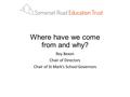 Where have we come from and why? Roy Bexon Chair of Directors Chair of St Mark’s School Governors.