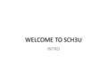 WELCOME TO SCH3U INTRO. Agenda Hand out Science policy Safety Rules, WHMIS & HHPS Symbols- precautions & risks pg. 629-33 Lab Equipment & How to Use pg.