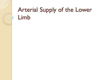 Arterial Supply of the Lower Limb