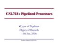 Anshul Kumar, CSE IITD CSL718 : Pipelined Processors  Types of Pipelines  Types of Hazards 16th Jan, 2006.