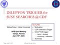 Tampa - April 19, 2005APS April Meeting – M.Rossi1 DILEPTON TRIGGER for SUSY CDF Melisa Rossi - Udine University APS April Meeting Tampa, Florida.