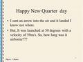 Physics I Honors 1 Happy New Quarter day I sent an arrow into the air and it landed I know not where. But, It was launched at 30 degrees with a velocity.