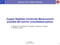 1 Second LHC Splice Review Copper Stabilizer Continuity Measurement possible QC tool for consolidated splices H. Thiesen 28 November 2011 K. Brodzinski,