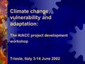 Climate change, vulnerability and adaptation: The AIACC project development workshop Trieste, Italy 3-14 June 2002.