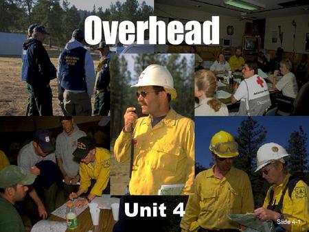 Slide 4-1 Unit 4 Slide 4-1. Slide 4-2 Unit 4 Objectives 1.Mobilize, reassign and demobilize overhead resources in a safe and cost effective manner. 2.Describe.