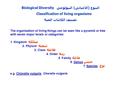 Biological Diversity التنوع (الأحيائى) البيولوجى Classification of living organisms تصنيف الكائنات الحية The organization of living things can be seen.