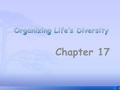 Chapter 17. Objectives  Evaluate the history, purpose, and methods of taxonomy  Explain the meaning of a scientific name  Describe the organization.