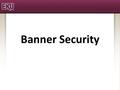 Banner Security. Security Classes – Created and Defined by Position Duties Direct Access – Limit as much as possible No Fine Grained – No VBS or PII Banner.