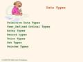 COMP4730/2002/lec6/H.Melikian Data Types Primitive Data Types User_Defined Ordinal Types Array Types Record types Union Types Set Types Pointer Types.