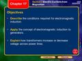 Copyright © by Holt, Rinehart and Winston. All rights reserved. ResourcesChapter menu Objectives Describe the conditions required for electromagnetic induction.