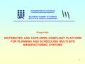 1 Project title: DISTRIBUTED AND CAPE-OPEN COMPLIANT PLATFORM FOR PLANNING AND SCHEDULING MULTI-SITE MANUFACTURING SYSTEMS Universitat Politecnica de Catalunya.