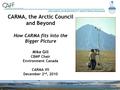 CIRCUMPOLAR BIODIVERSITY MONITORING PROGRAM CARMA, the Arctic Council and Beyond How CARMA fits into the Bigger Picture Mike Gill CBMP Chair Environment.