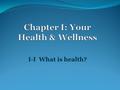 I-I What is health? If you took a snapshot of your health, what would it look like? Are you feeling well? Are you alert, well rested, and have a positive.