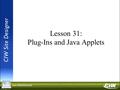 Lesson 31: Plug-Ins and Java Applets. Objectives Apply plug-in/viewer technology to Web pages to support various file types Create rich media streaming.