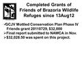 Completed Grants of Friends of Brazoria Wildlife Refuges since 13Aug12 GCJV Mottled Conservation Plan Phase IV Friends grant 20110729, $32,000  Final.