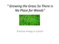  Growing the Grass So There is No Place for Weeds Positive energy in school.