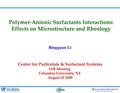 Polymer-Anionic Surfactants Interactions: Effects on Microstructure and Rheology Bingquan Li Center for Particulate & Surfactant Systems IAB Meeting Columbia.