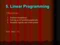 5. Linear Programming Objectives: 1.Problem formulation 2.Solving an LP problem graphically 3.Bounded regions and corner points Refs: B&Z 5.2.