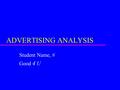 ADVERTISING ANALYSIS Student Name, # Good 4 U. Introduction  Is our current advertsing plan working?  Discuss and analyze each medium.