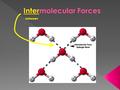 Between.  Intra- › strong forces that hold the atoms in a molecule together  takes 464 kJ/mol to break the H-O bonds within a water molecule › responsible.