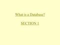 What is a Database? SECTION 1. Database Technology and its Evolution Decades long evolution Early data processing systems Today's systems New technology.