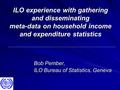 ILO experience with gathering and disseminating meta-data on household income and expenditure statistics Bob Pember, ILO Bureau of Statistics, Geneva.