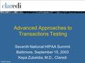 © 2003 Claredi Advanced Approaches to Transactions Testing Seventh National HIPAA Summit Baltimore, September 15, 2003 Kepa Zubeldia, M.D., Claredi.