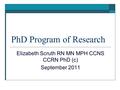 PhD Program of Research Elizabeth Scruth RN MN MPH CCNS CCRN PhD (c) September 2011.