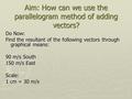 Aim: How can we use the parallelogram method of adding vectors? Do Now: Find the resultant of the following vectors through graphical means: 90 m/s South.