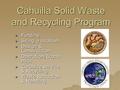 Cahuilla Solid Waste and Recycling Program  Funding  Siting a location  Design & Construction  Operation/Econo mics  Curbside service & Recycling.