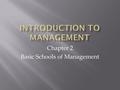 Chapter 2 Basic Schools of Management.  Definition of System: A system is a set of interrelated but separate parts working together towards a common.