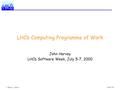 J. Harvey : Subject Slide 1/16 LHCb Computing Programme of Work John Harvey LHCb Software Week, July 5-7, 2000.