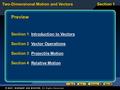 Two-Dimensional Motion and VectorsSection 1 Preview Section 1 Introduction to VectorsIntroduction to Vectors Section 2 Vector OperationsVector Operations.