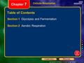 Copyright © by Holt, Rinehart and Winston. All rights reserved. ResourcesChapter menu Cellular Respiration Chapter 7 Table of Contents Section 1 Glycolysis.