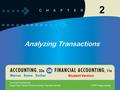 1 2 Analyzing Transactions Student Version. 1-2 2-2 2 Describe the characteristics of an account and a chart of accounts. 1 2-2.