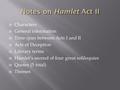  Characters  General information  Time span between Acts I and II  Acts of Deception  Literary terms  Hamlet’s second of four great soliloquies 