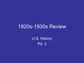 1920s-1930s Review U.S. History Pd. 3 Before Great Depression Great Depression Herbert Hoover Franklin D. Roosevelt New Deal 10 Point 20 Points 30 Points.