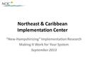 Northeast & Caribbean Implementation Center “New-Hampshirizing” Implementation Research Making It Work for Your System September 2013.