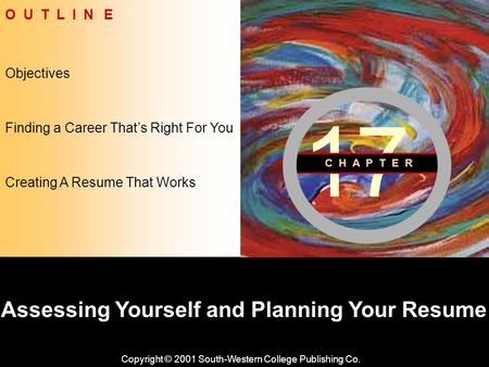 Learning Objective Chapter 17 Assessing Yourself and Planning Your Resume Copyright © 2001 South-Western College Publishing Co. Objectives O U T L I N.